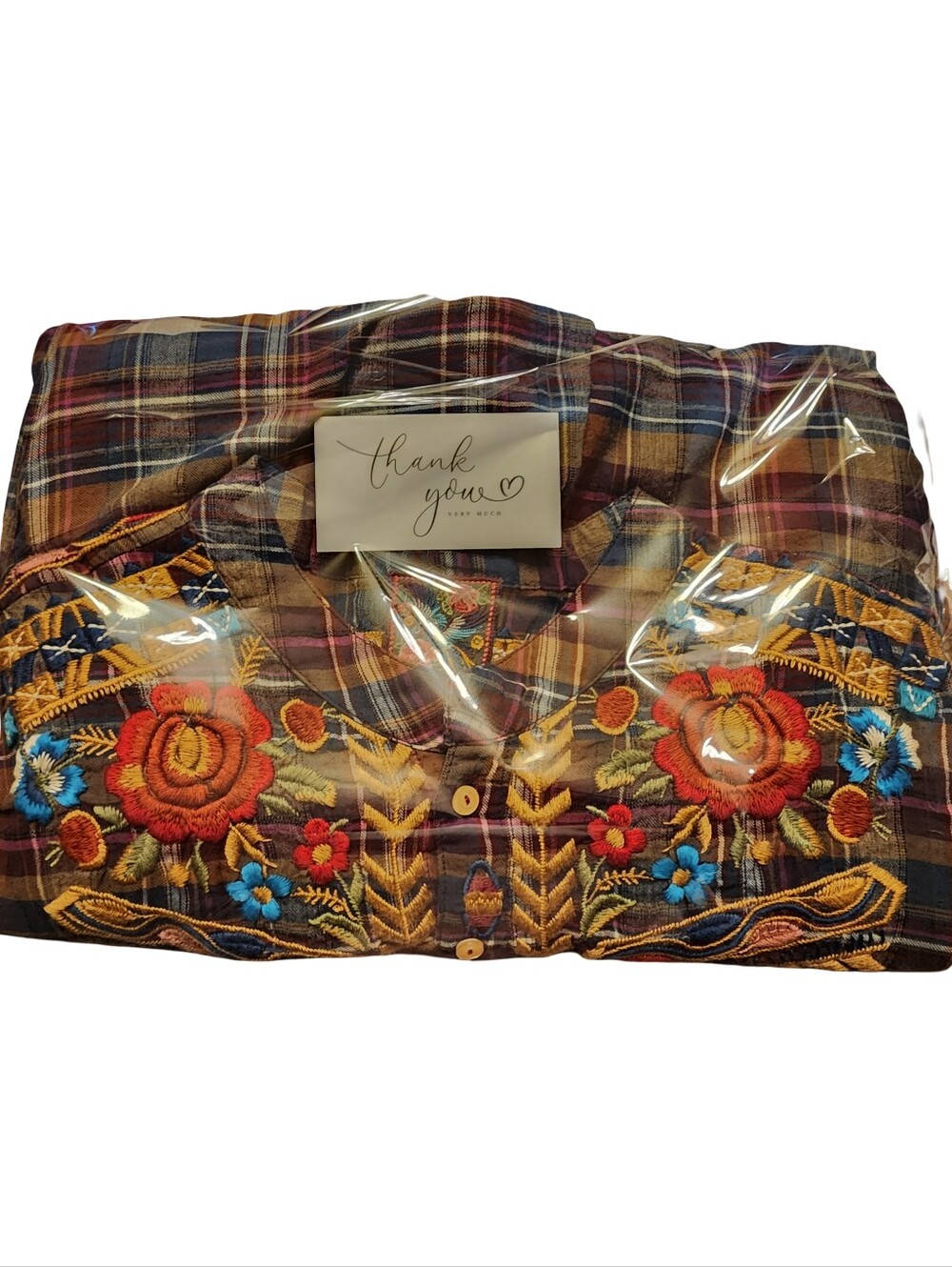 JOHNNY WAS Plaid Embroidered Boho Tunic Dress Sz L With Hidden Side Pockets - Picture 5 of 6